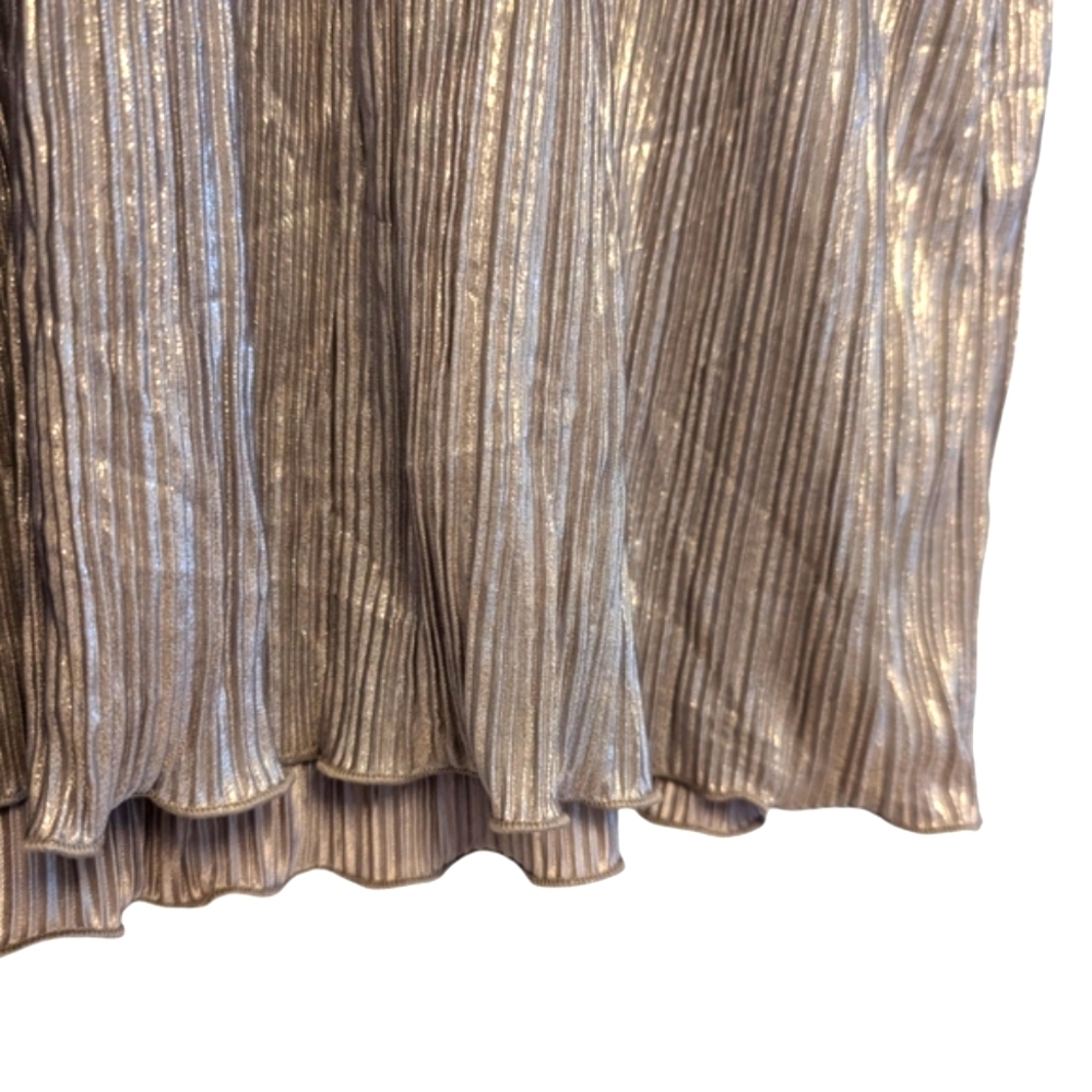 ANN TAYLOR Pleated Top Metallic Champagne Gold Flutter Sleeve Large - Picture 5 of 11